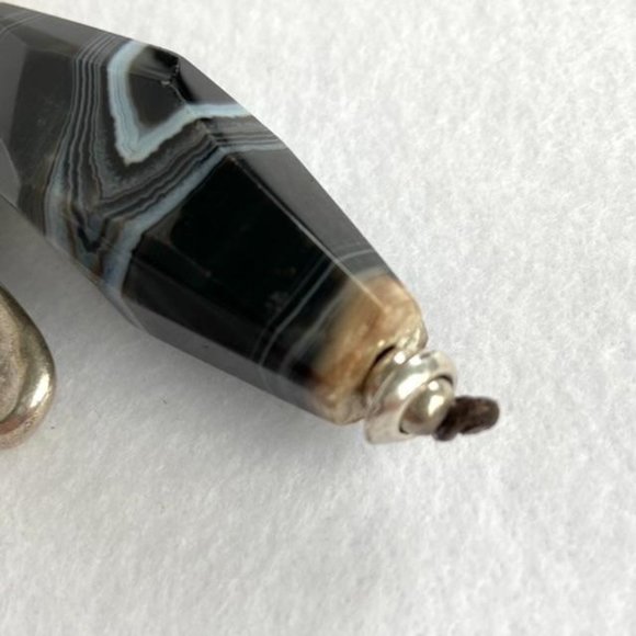 Black Banded Agate Dragonfly Pendant Silver plated - Picture 9 of 14